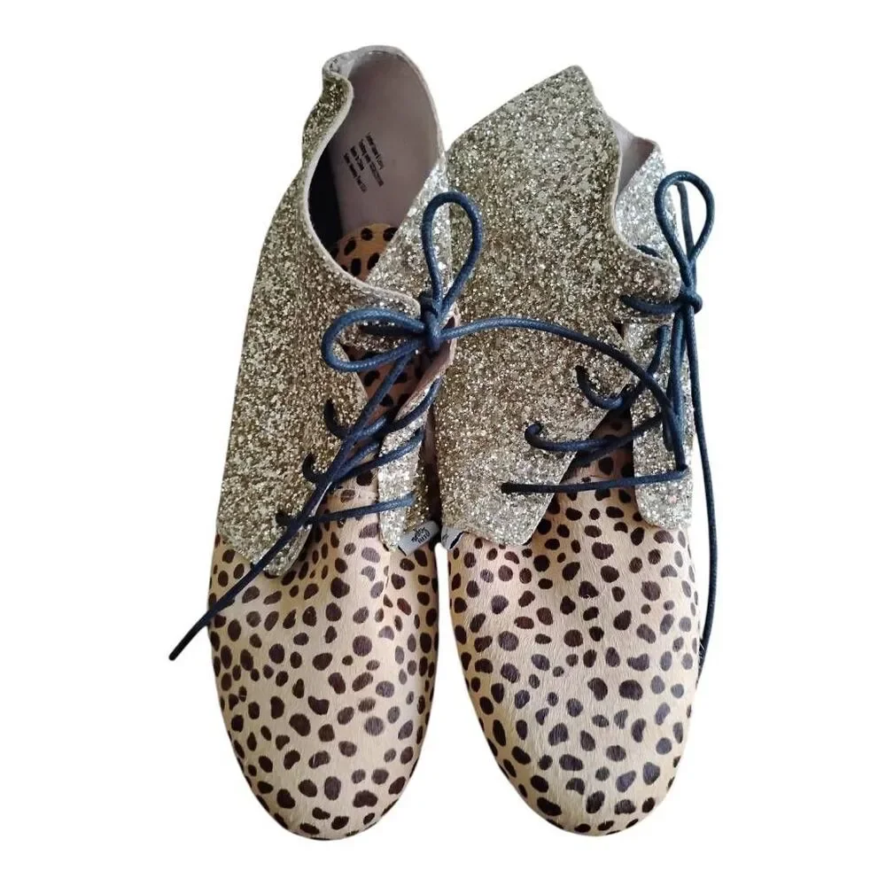 Monkey Feet Gold Glitter & Cheetah Ankle Booties Size 7